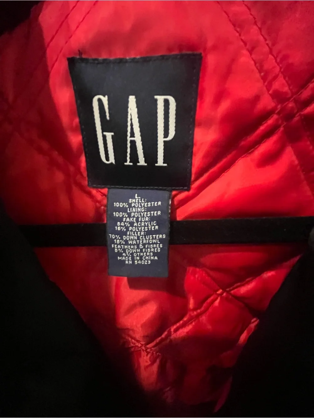 GAP women’s  Black Jacket with Red Lining and Faux Fur Hood